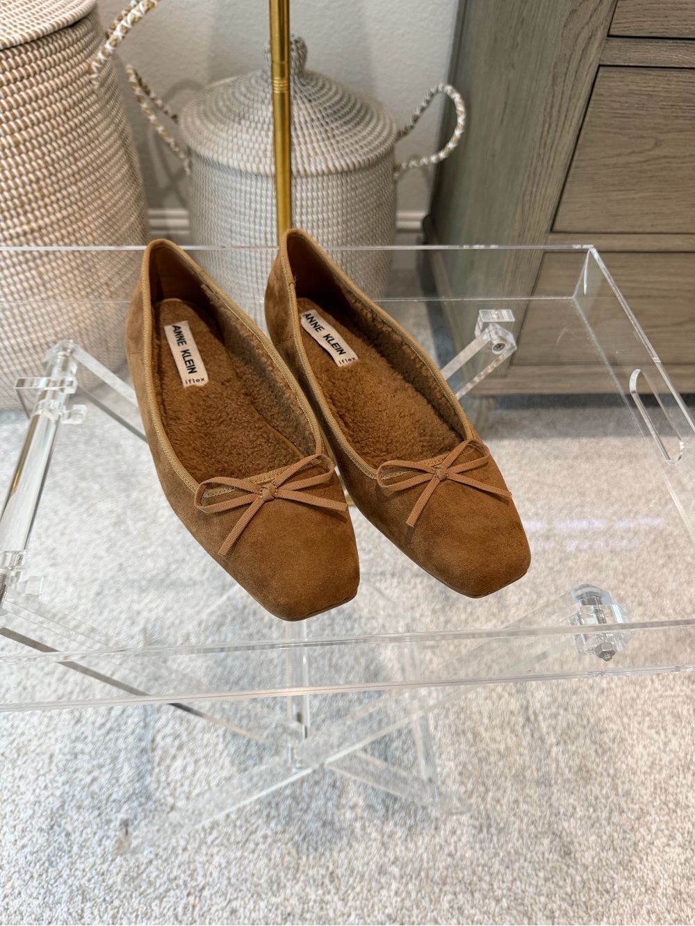 Anne Klein Tan Square Toe Ballet Flats with Bow Size 10